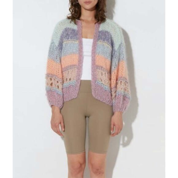 MAIAMI Mohair Stripes Galore Bomber Cardigan Pink Melange XS - Picture 5 of 11